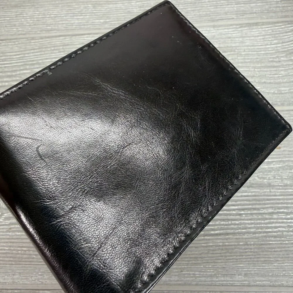 The Savile Row Company London Glossy Black Bifold Leather Wallet - Made in India